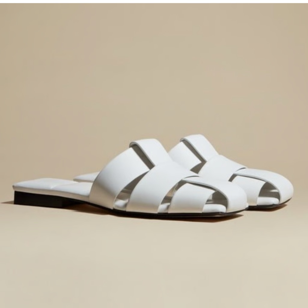 Khaite White Leather Perry Fisherman Mule Sandal